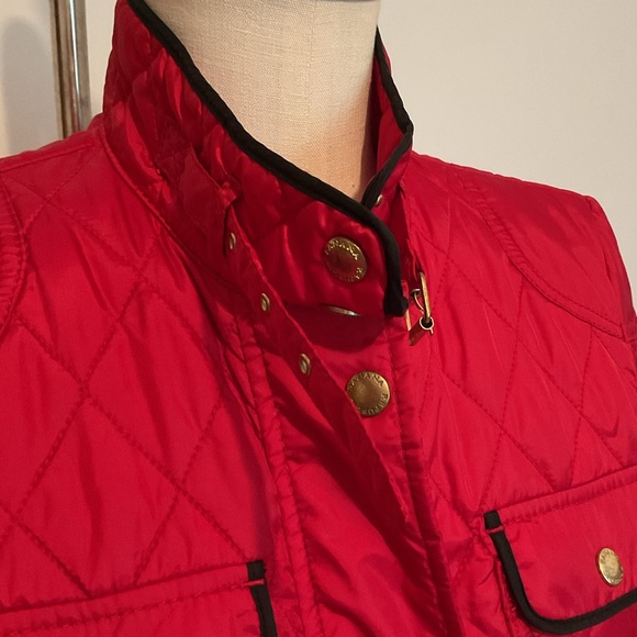 Banana Republic Red Quilted Jacket with Black Trim and Gold Hardware - Picture 3 of 12
